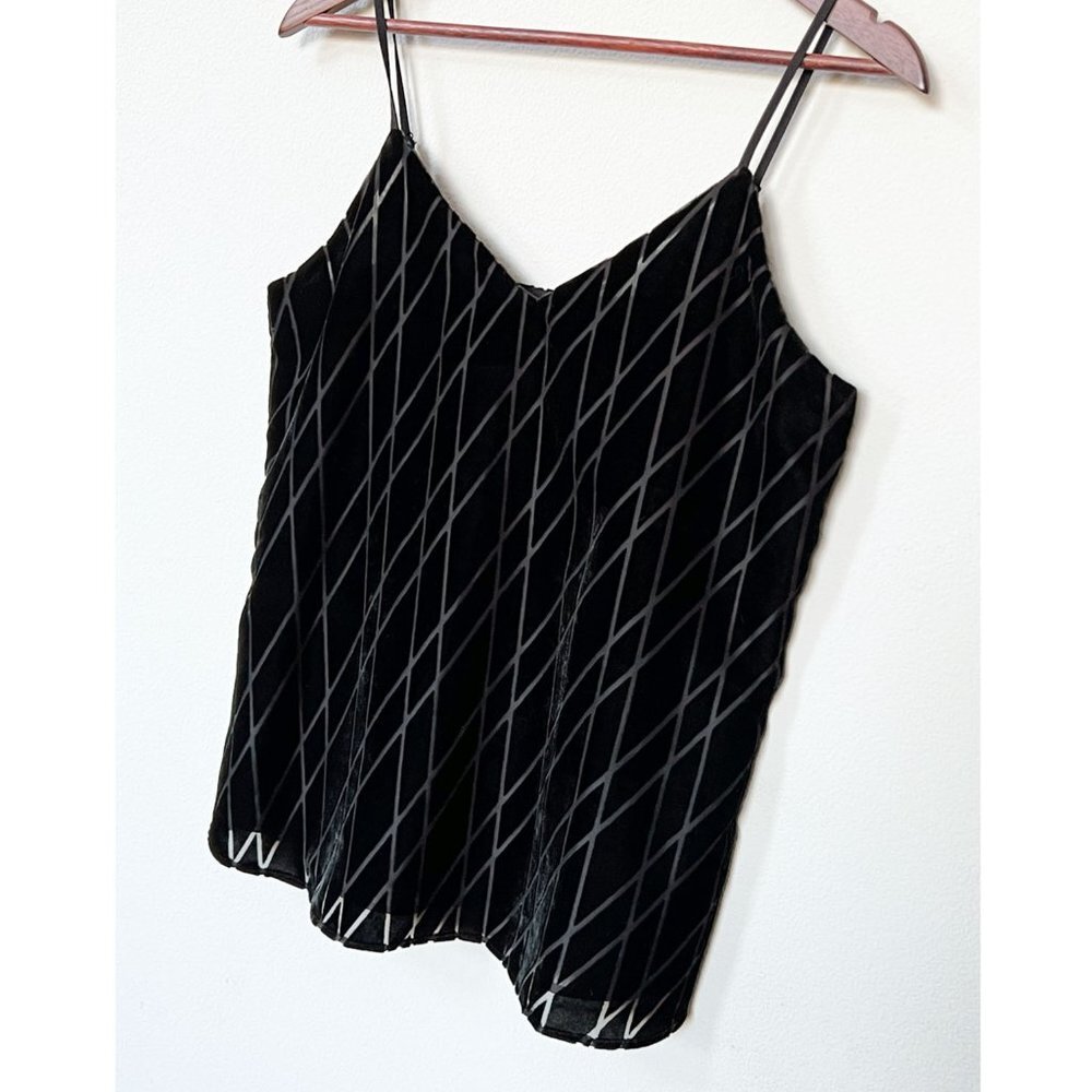 Ann Taylor Black Diamond Argyle Pattern Velvet Drapey Cami Top Small S $80 Lined - Picture 13 of 14